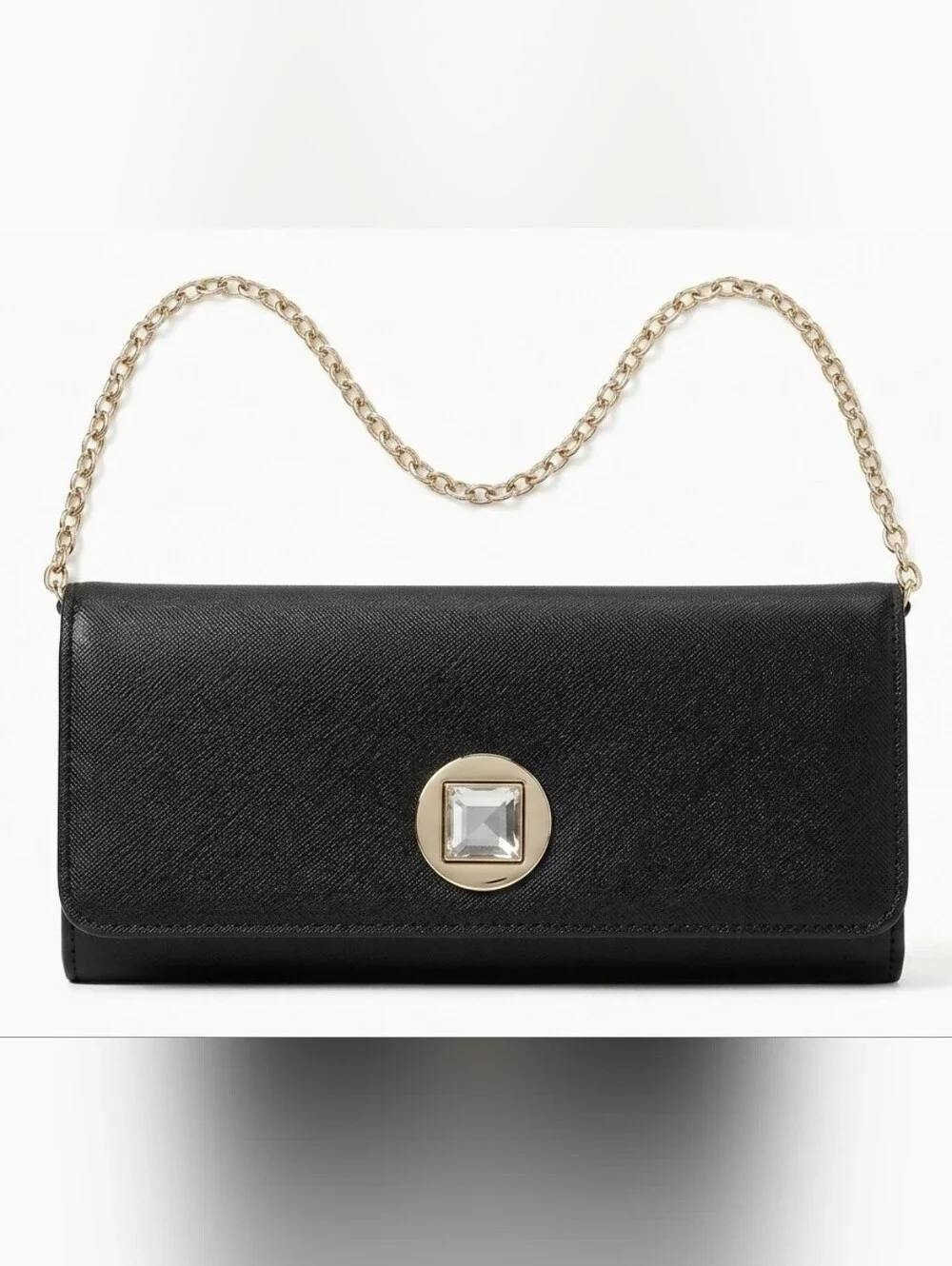 Gunne Sax Vintage Black Patent Leather Chain Shoulder Bag with Gem Accent